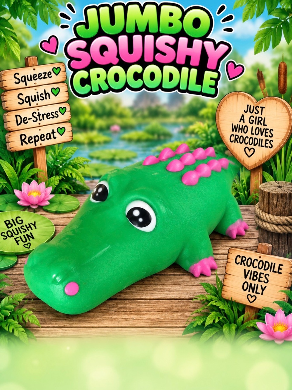 Jumbo Squishy Crocodile  - Green 🐊